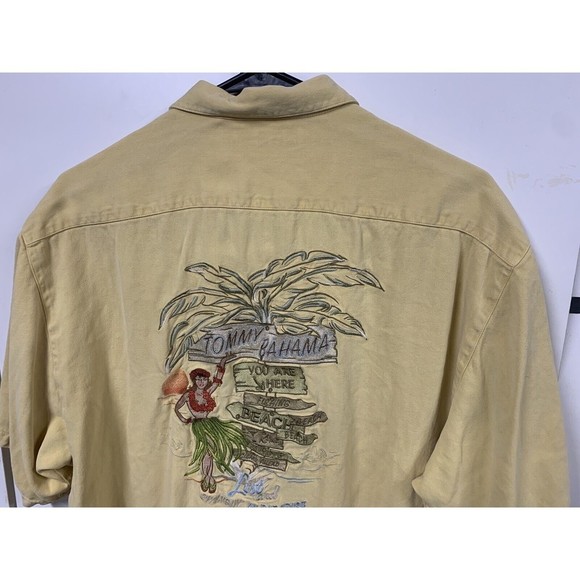 Tommy Bahama Sz L Lost In Paradise‎ Hawaiian Shirt Yellow Embroidered - Picture 3 of 9